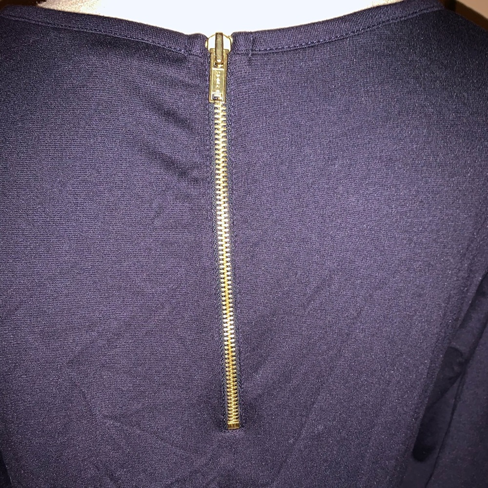 NWOT crown & ivy Navy Blue Long Sleeve Shift Dress with Fleur-de-Lis Accent - Picture 3 of 11